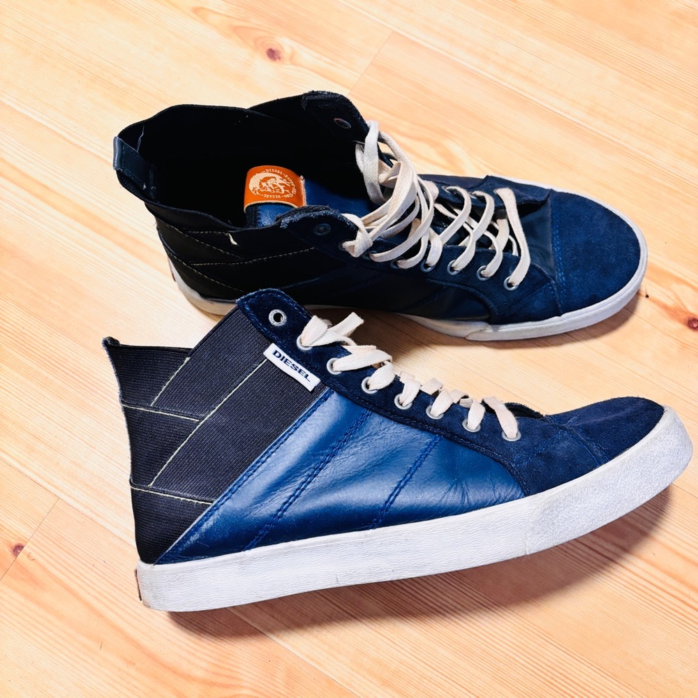 Diesel Blue and Black High-Top Sneakers
